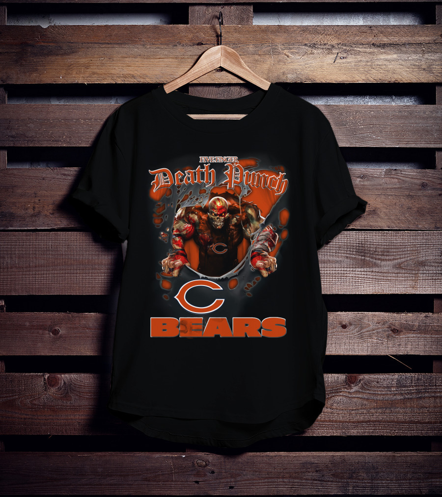 Five Finger Death Punch Chicago Bears Nfl Football Fans Skeleton Art T-Shirt