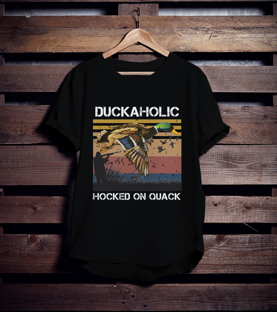 DUCKAHOLIC HOOKED ON QUACK Hunter And Flying Ducks T-Shirt