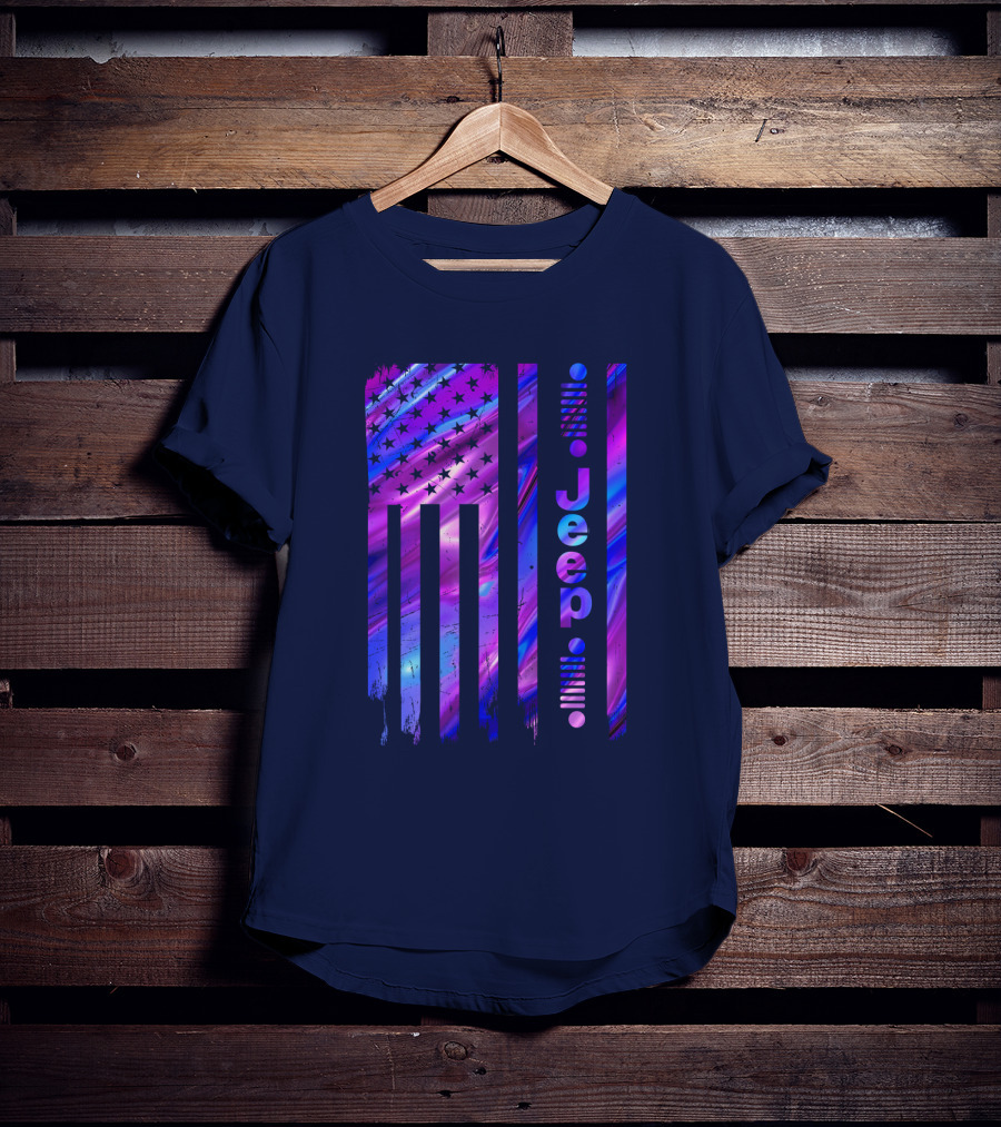 Jeep Girl American Flag Stars Purple Blue T-Shirt