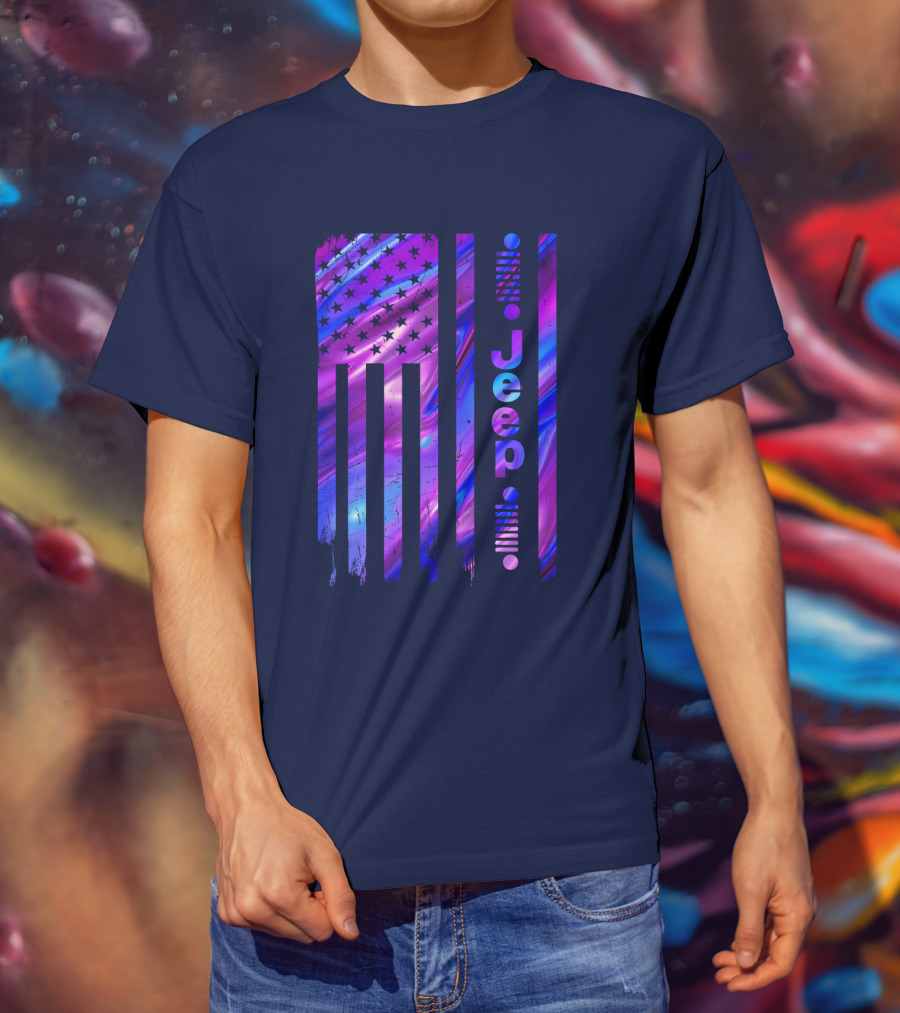 Jeep Girl American Flag Stars Purple Blue T-Shirt