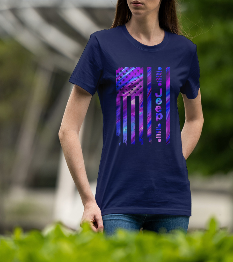 Jeep Girl American Flag Stars Purple Blue T-Shirt
