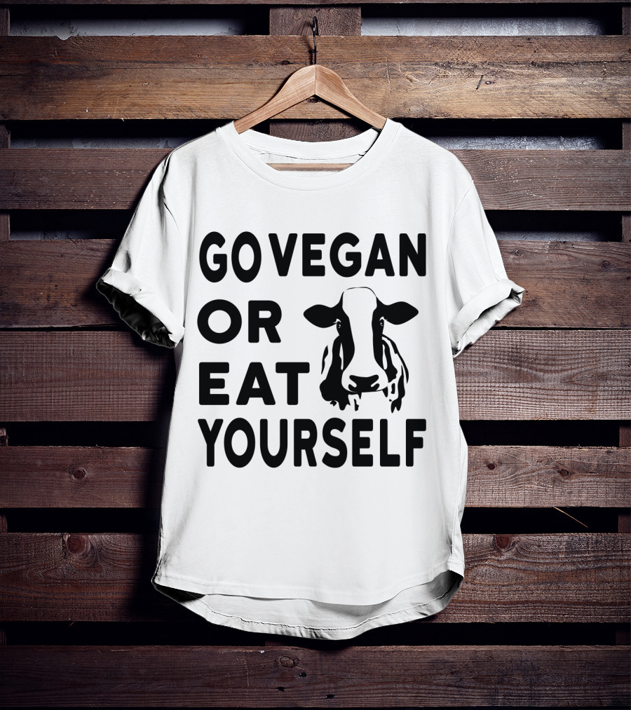 Go Vegan OR Eat Yourself Cow Image T-Shirt