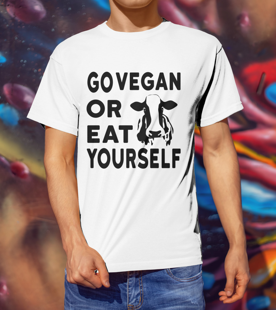 Go Vegan OR Eat Yourself Cow Image T-Shirt