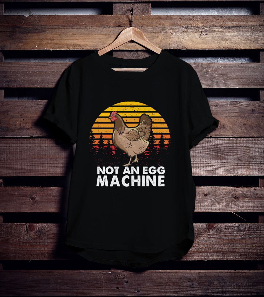 Not An Egg Machine Sunset Chicken Forest Stripes T-Shirt
