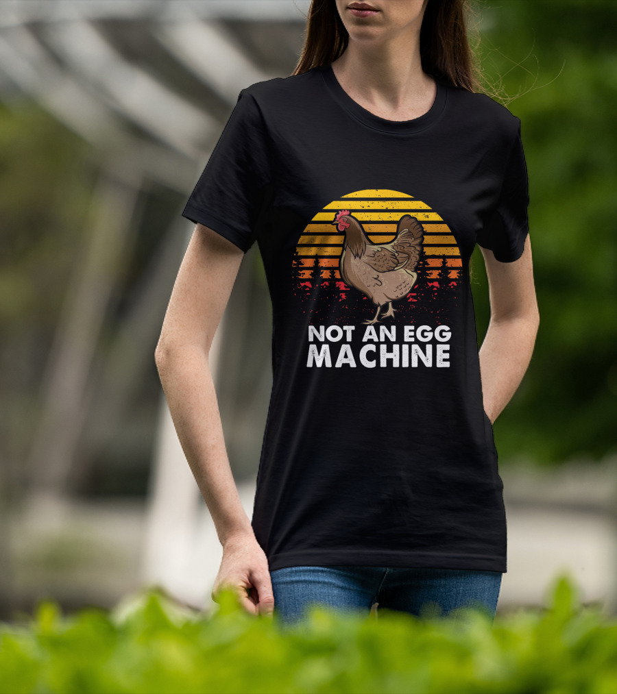 Not An Egg Machine Sunset Chicken Forest Stripes T-Shirt