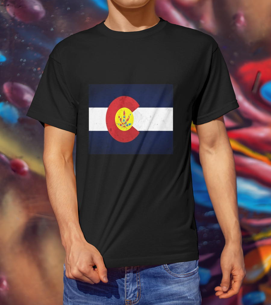Colorado Flag Tie Dye Leaf Cannabis Symbol BlueWhiteRed T-Shirt