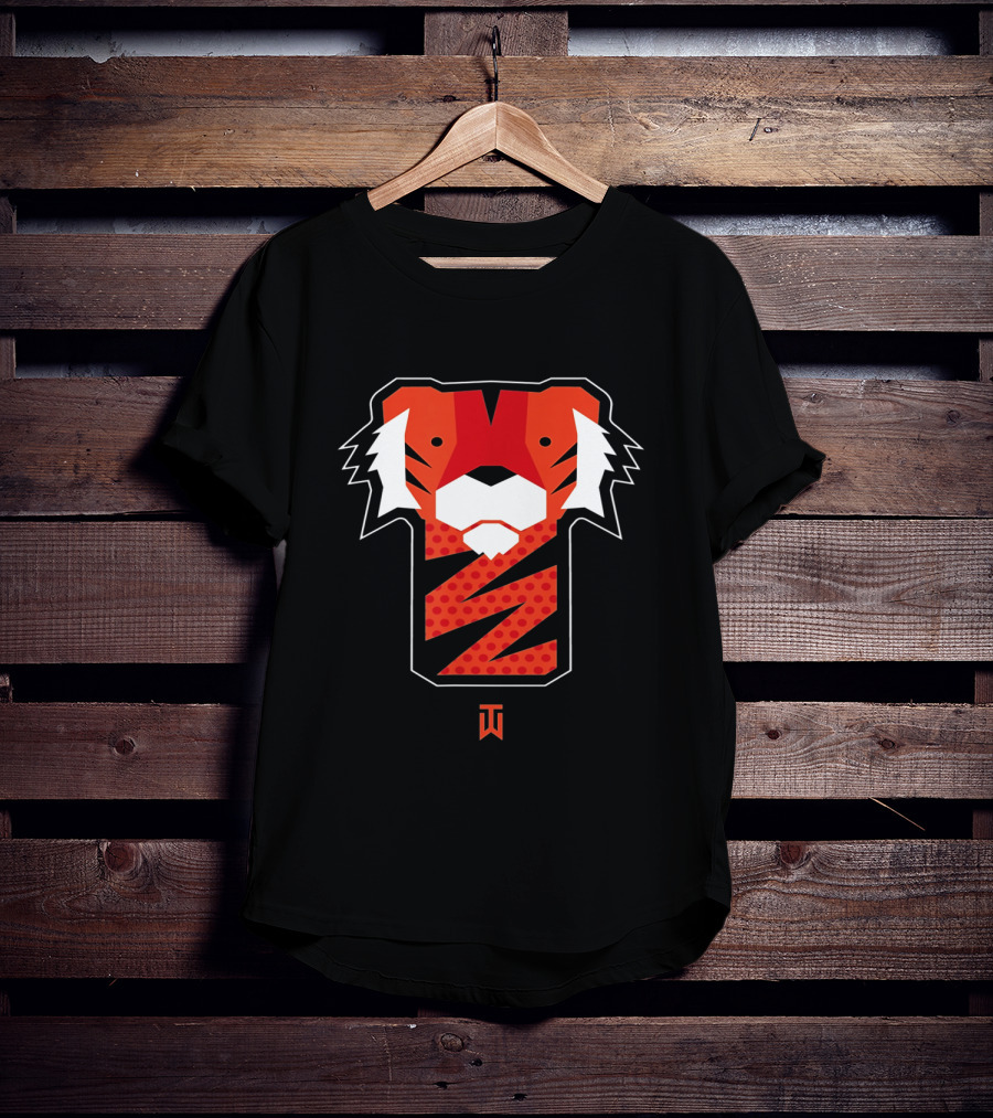Frank Tiger Wood Inspired Graphic Featuring Bold Red Tiger Icon And TW T-Shirt