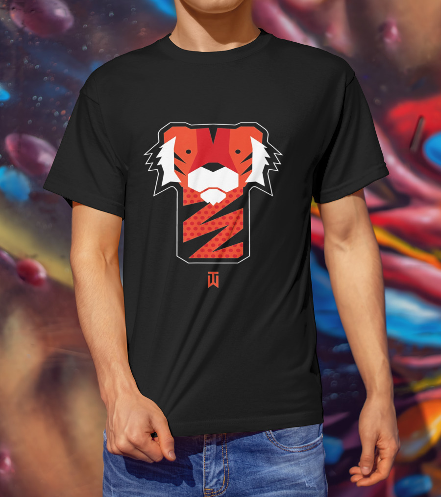 Frank Tiger Wood Inspired Graphic Featuring Bold Red Tiger Icon And TW T-Shirt