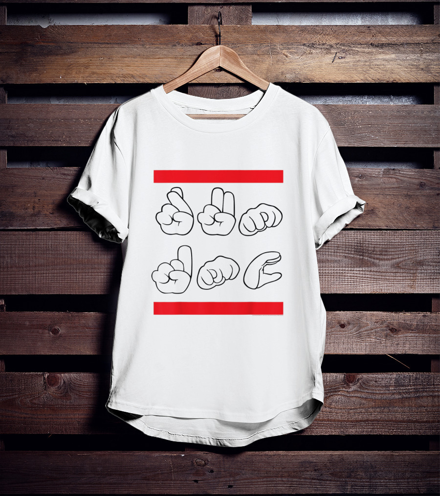 Run DMC ASL Graphic With Iconic Red Bars And Sign Language T-Shirt
