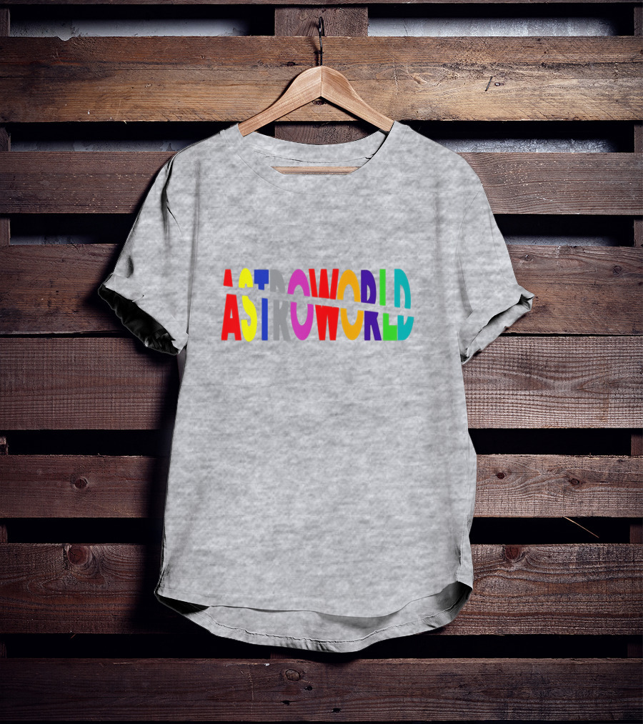 Astroworld Multicolor Split Text Graphic On Gray Background T-Shirt