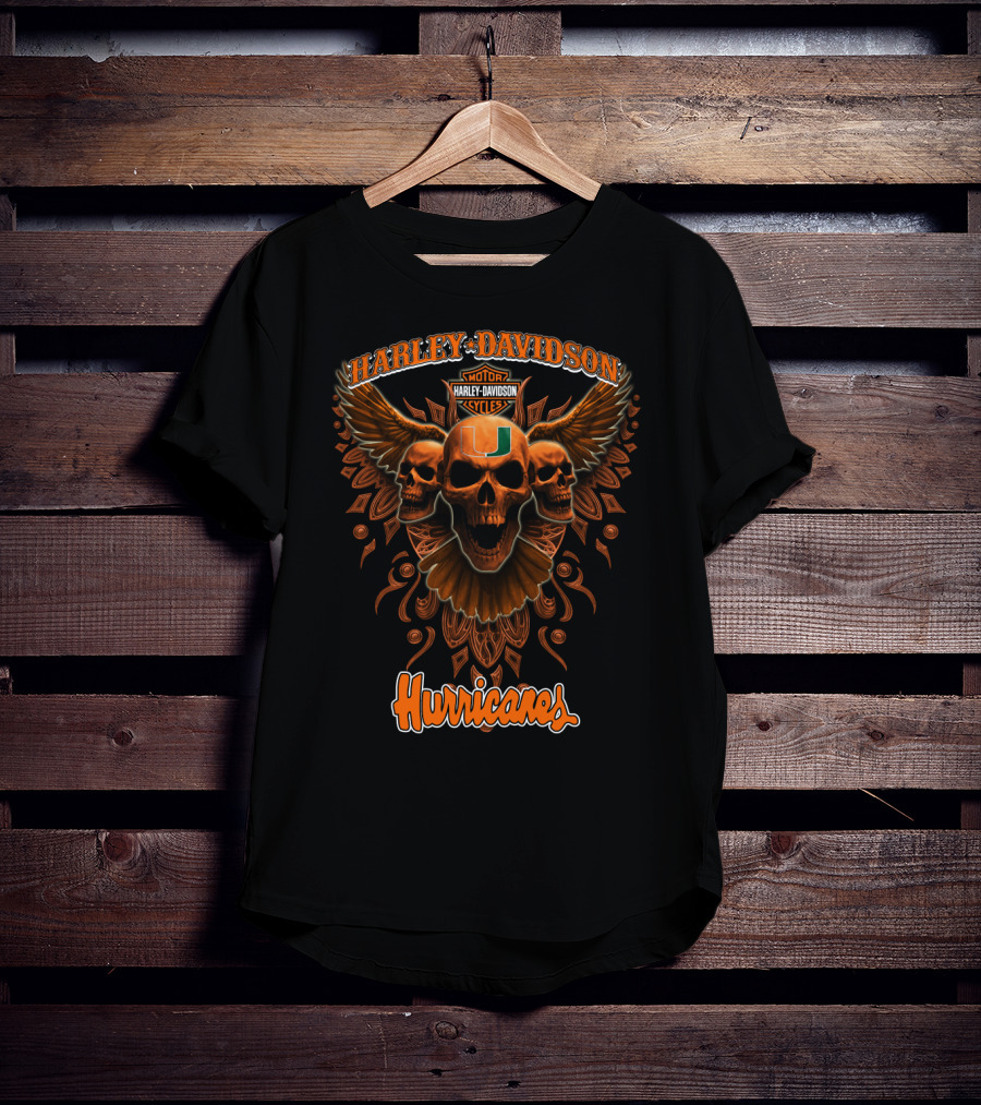 Harley Davidson Miami Hurricanes Skulls Ncaa T-Shirt