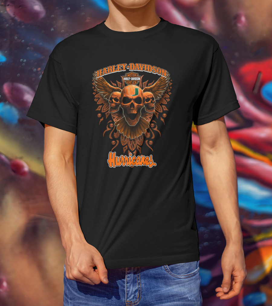 Harley Davidson Miami Hurricanes Skulls Ncaa T-Shirt
