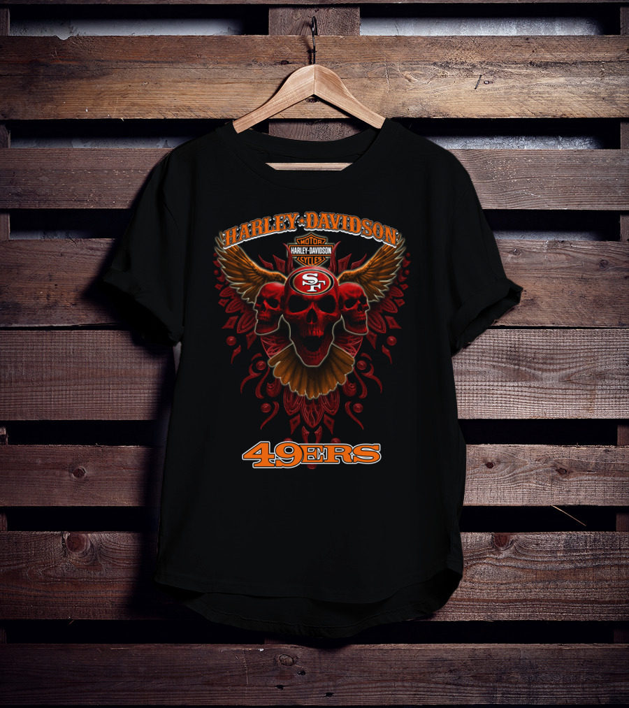 Harley Davidson Motor Cycles Sf 49ers Skulls Wings T-Shirt