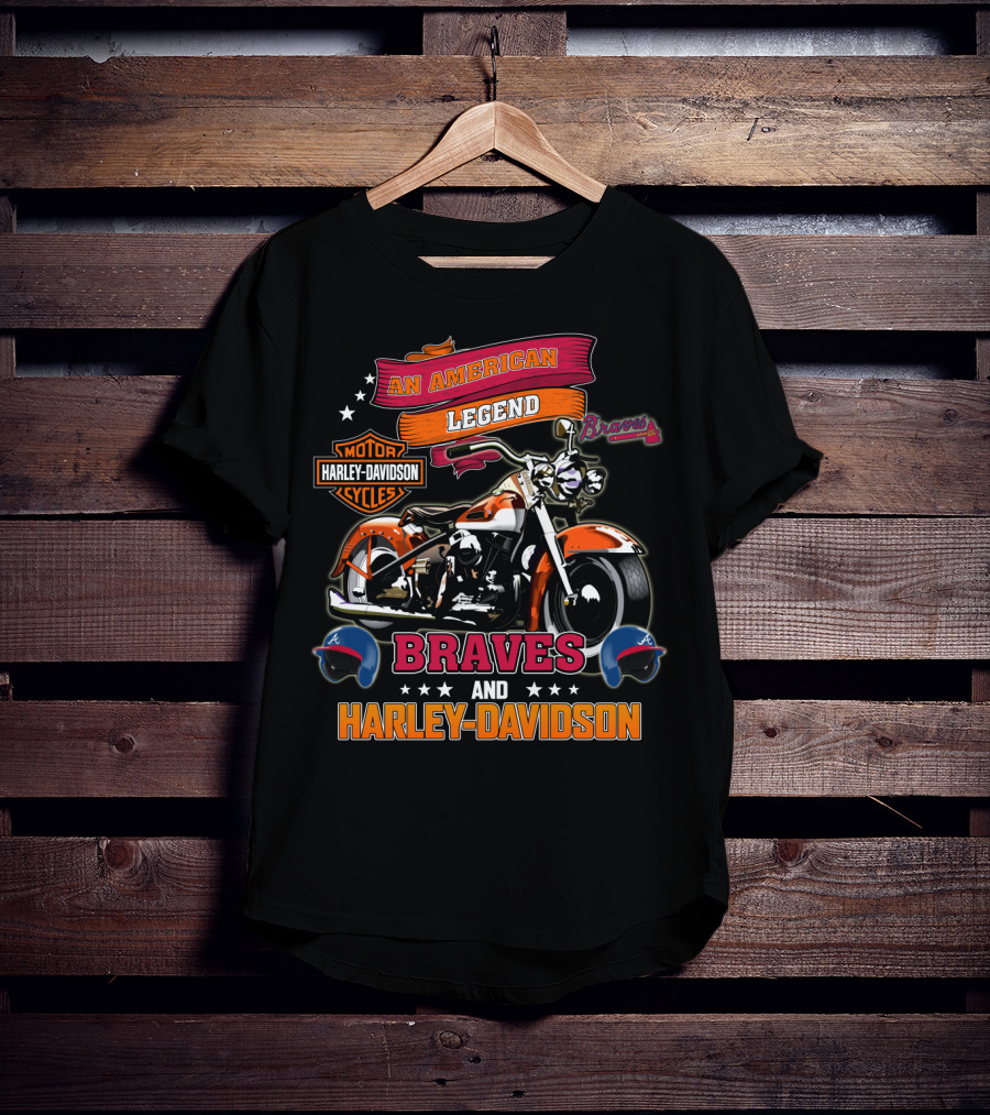 An American Legend Braves And Harley Davidson Motor Cycles T-Shirt