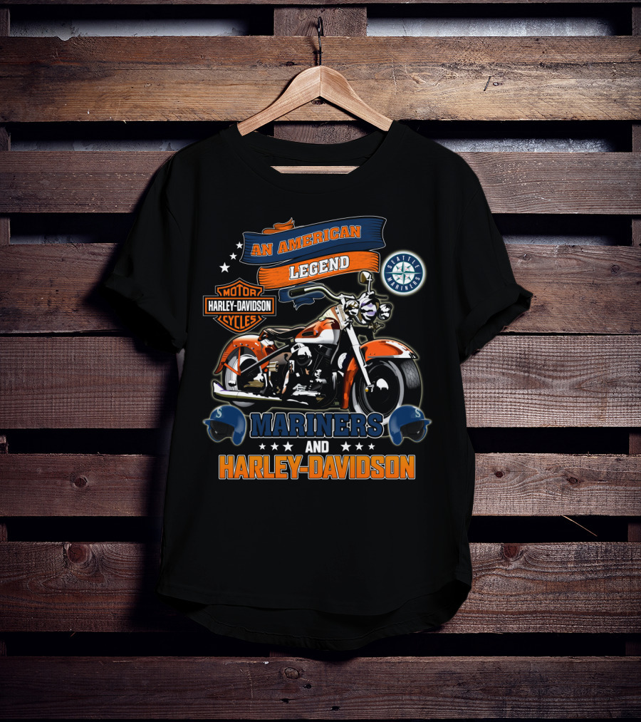 An American Legend Seattle Mariners Harley Davidson Motor Cycles T-Shirt