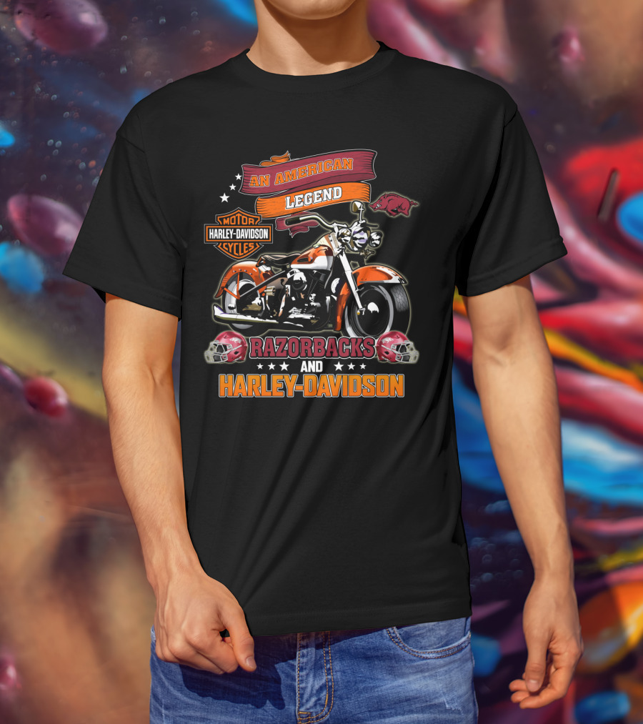 An American Legend Razorbacks And Harley Davidson Motor Cycles T-Shirt