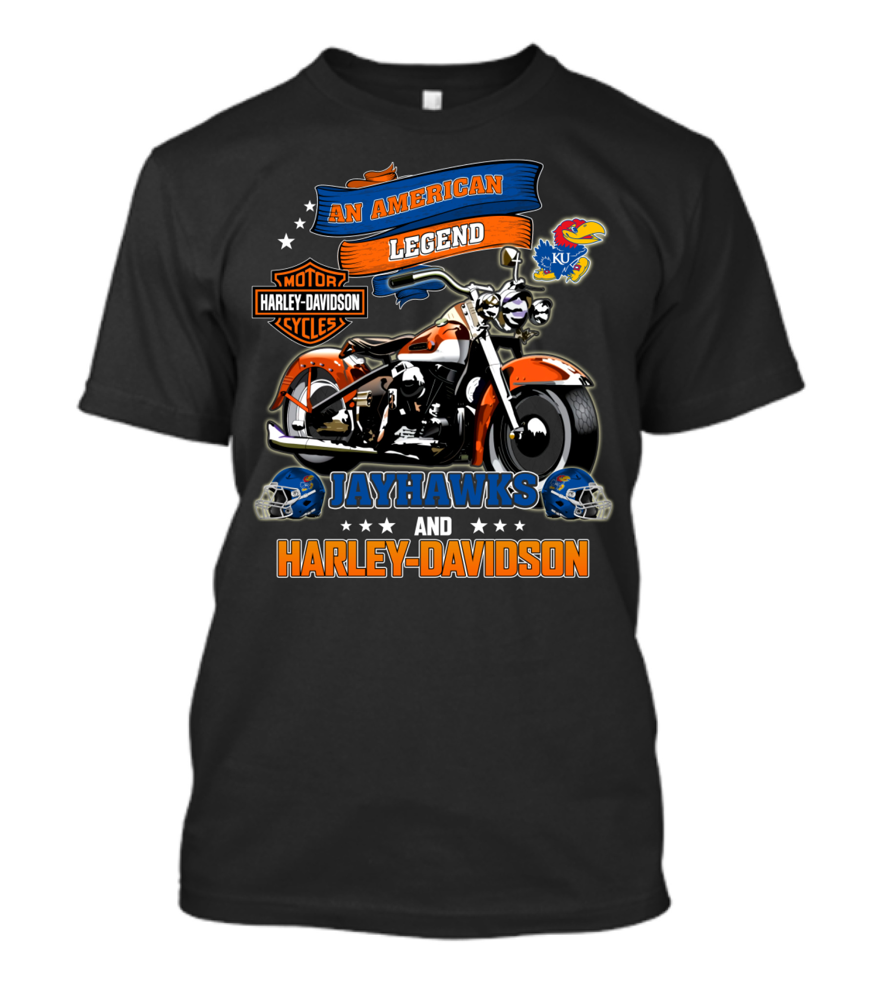Kansas Jayhawks An American Legend Harley Davidson Motor Cycles Ku Football Helmets T-Shirt