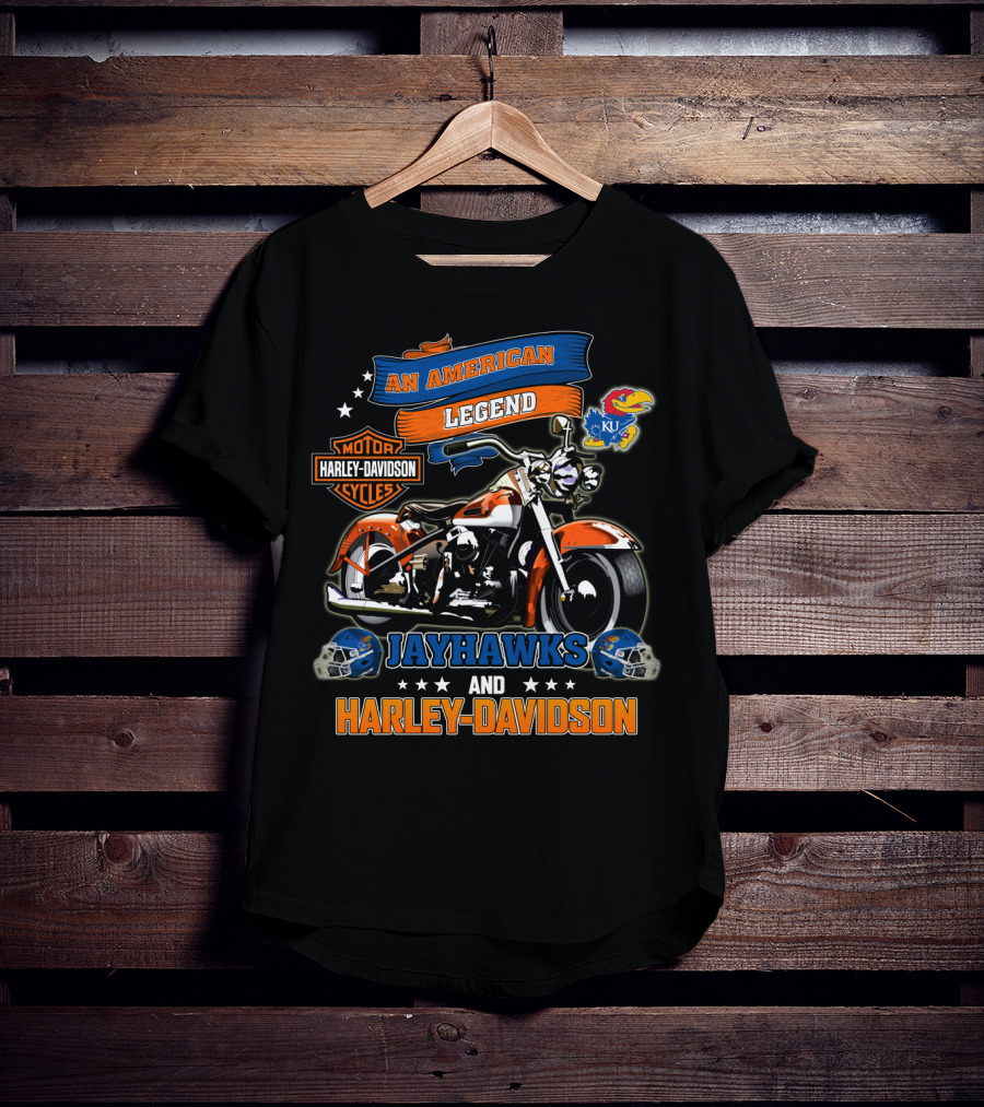 Kansas Jayhawks An American Legend Harley Davidson Motor Cycles Ku Football Helmets T-Shirt