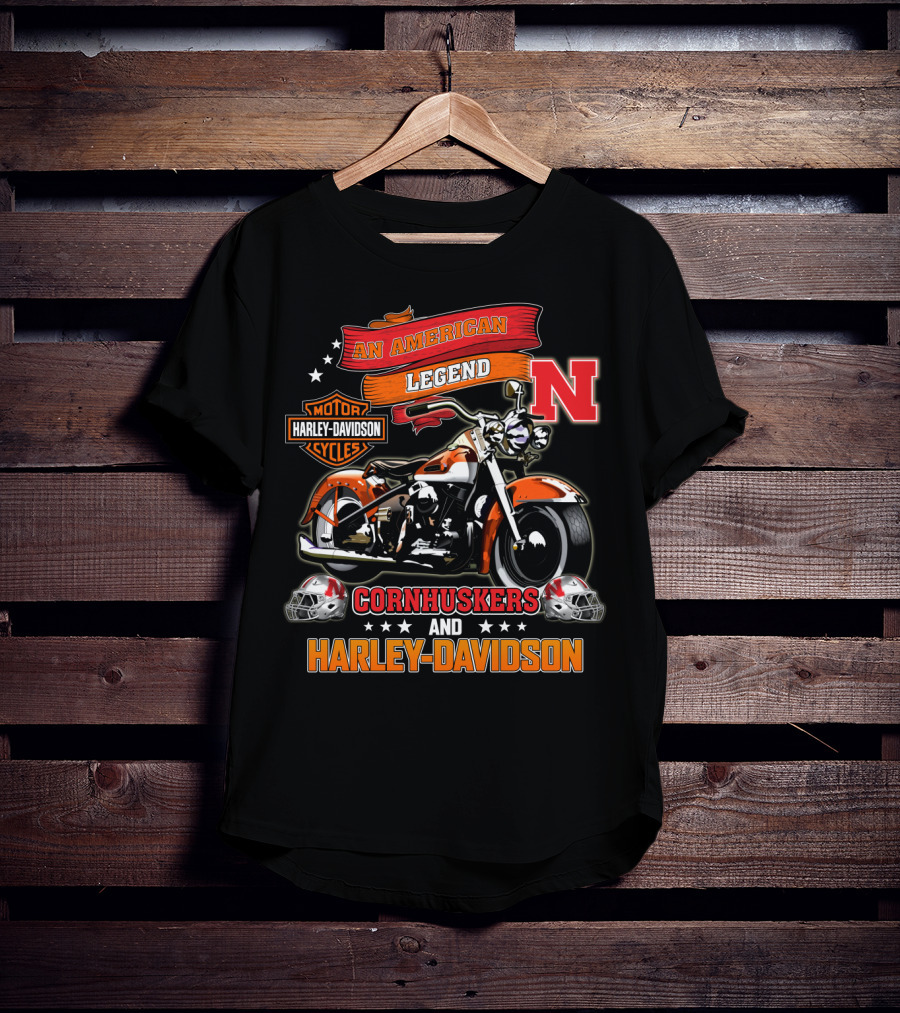 An American Legend Nebraska Cornhuskers And Harley Davidson T-Shirt