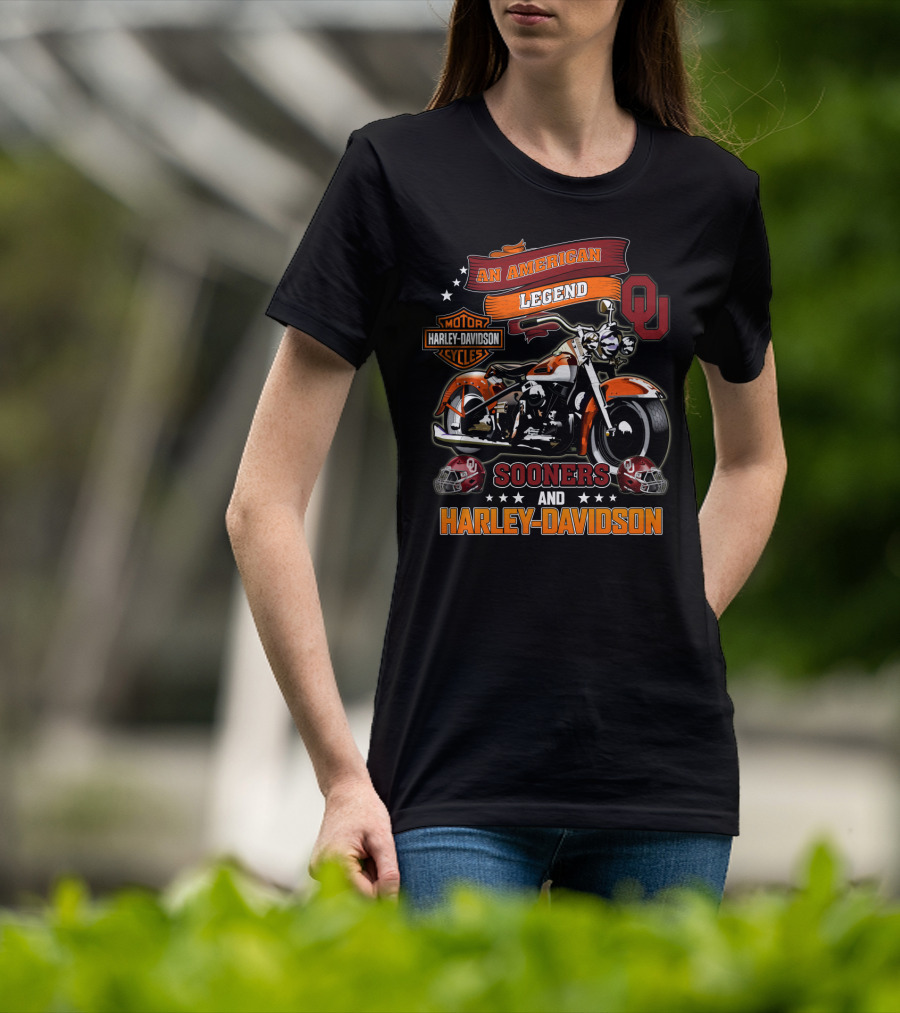 An American Legend Oklahoma Sooners And Harley Davidson Motorcycles T-Shirt