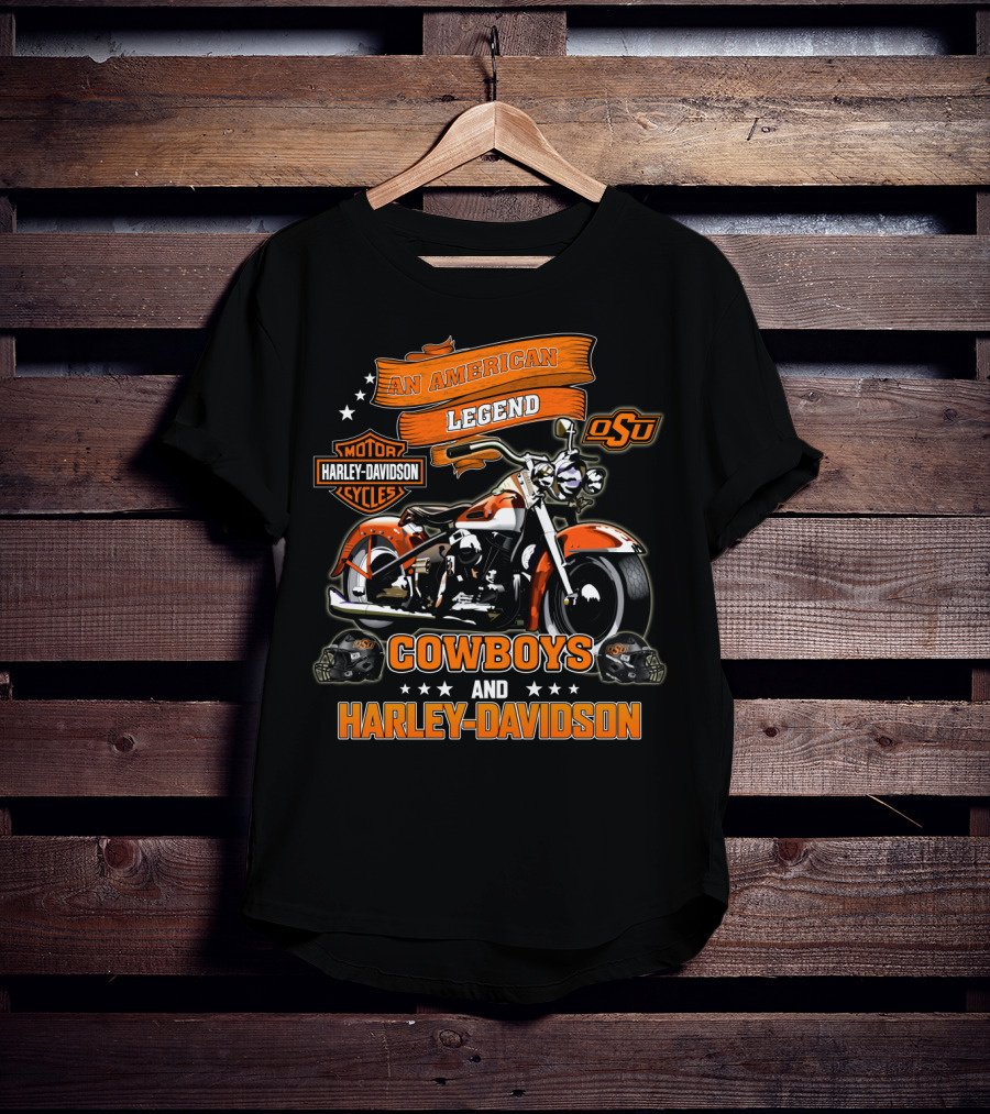 An American Legend Oklahoma State Cowboys And Harley Davidson Osu Motor Cycles T-Shirt