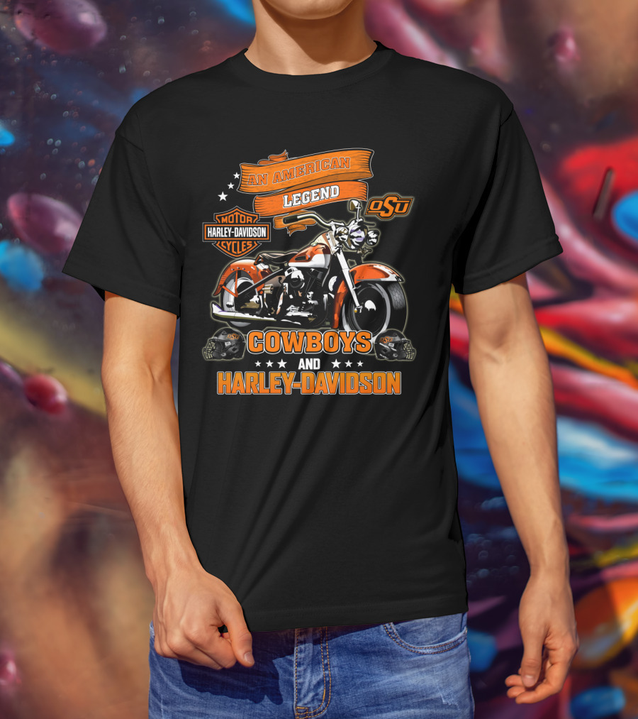 An American Legend Oklahoma State Cowboys And Harley Davidson Osu Motor Cycles T-Shirt