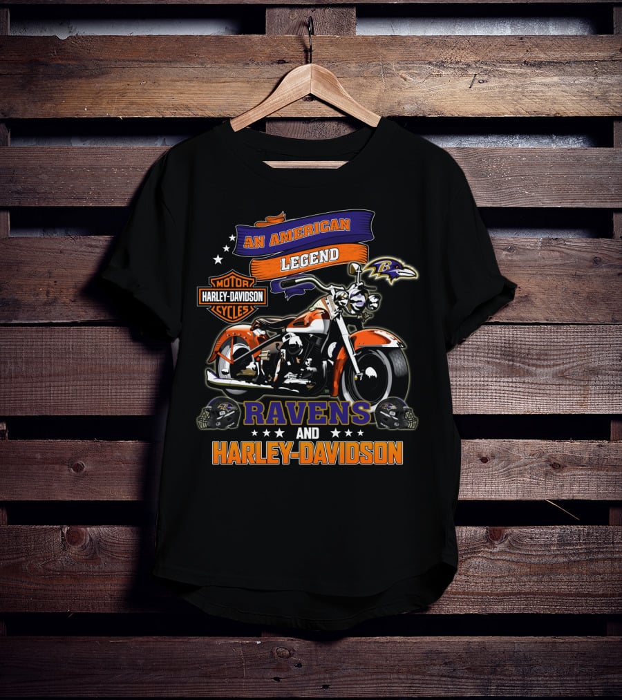 An American Legend Ravens And Harley Davidson Motor Cycles T-Shirt