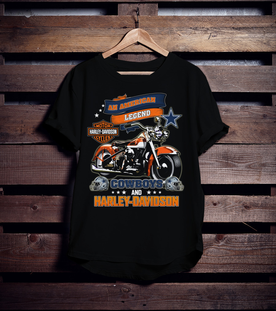 An American Legend Cowboys Harley Davidson Nfl Motor Cycles T-Shirt