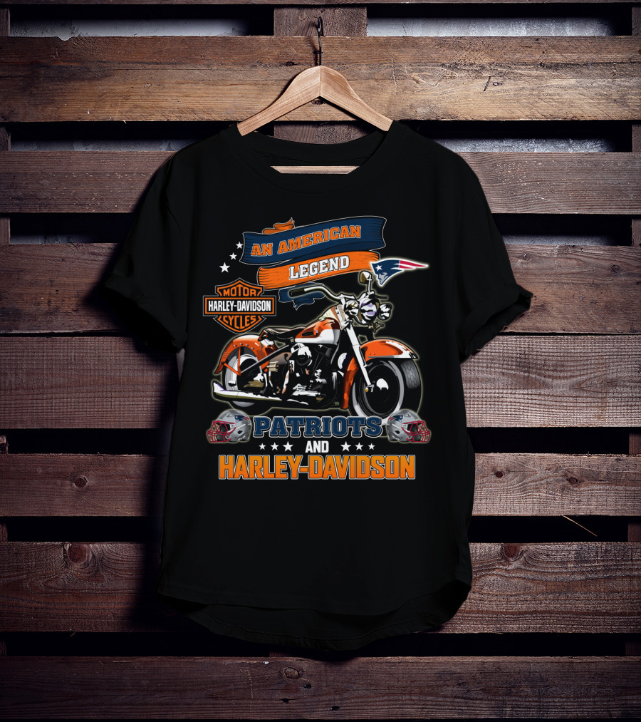 An American Legend New England Patriots Harley Davidson Motor Cycles T-Shirt