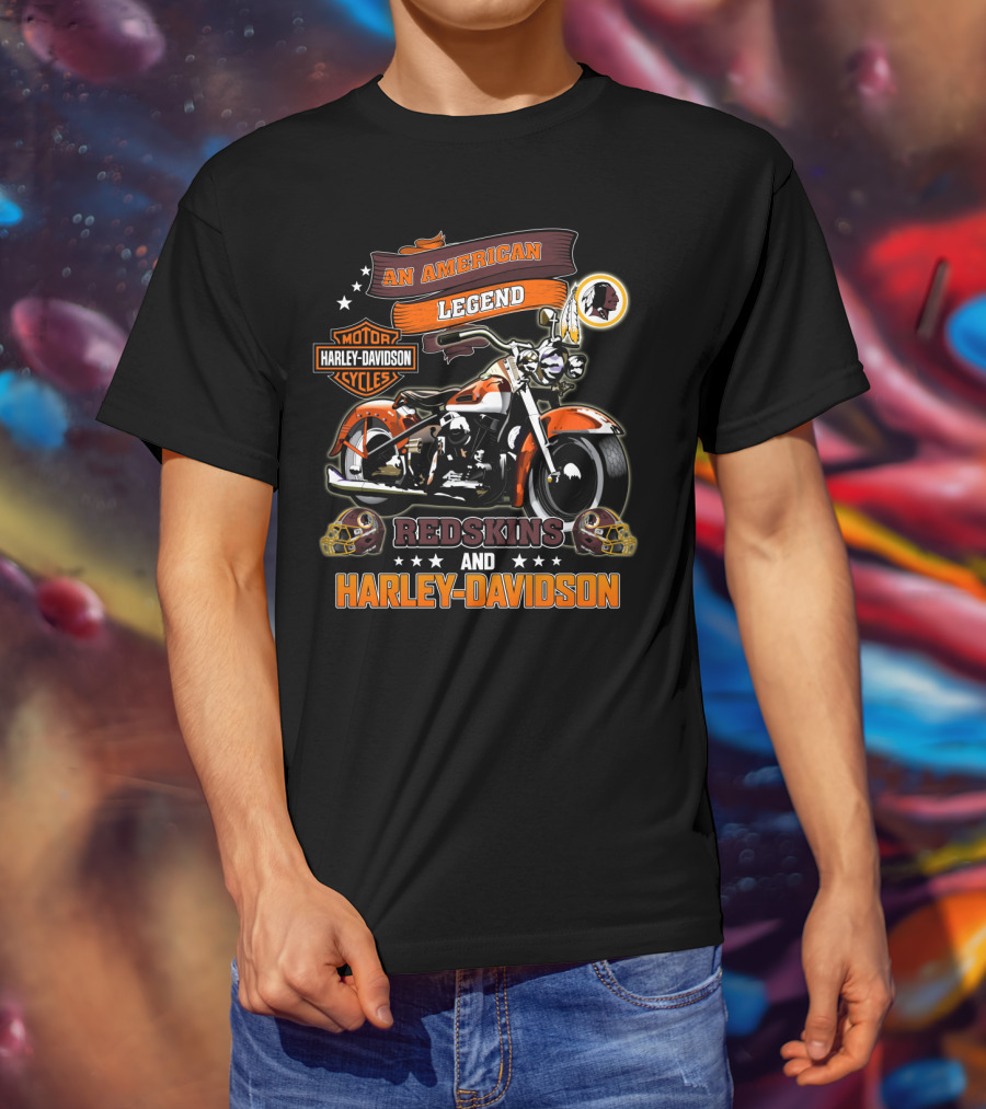 An American Legend Redskins And Harley Davidson Motor Cycles T-Shirt