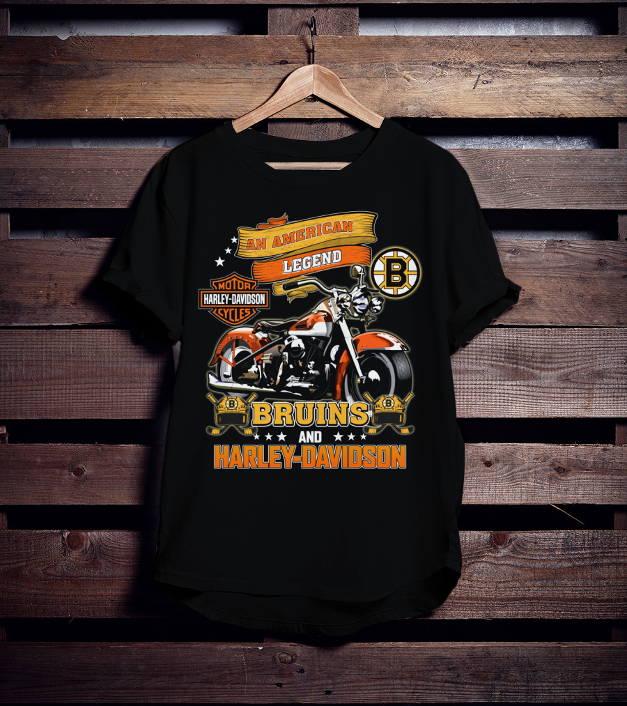An American Legend Bruins And Harley Davidson Motor Cycles T-Shirt