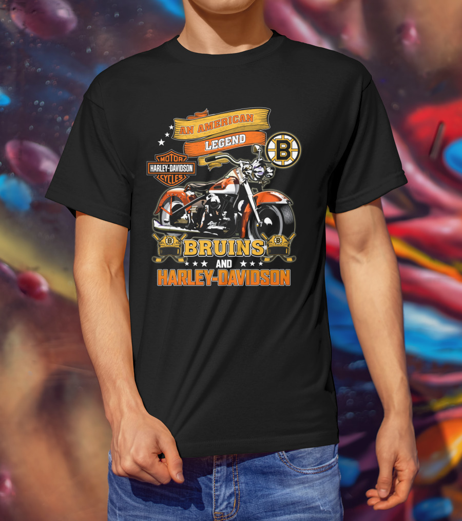 An American Legend Bruins And Harley Davidson Motor Cycles T-Shirt