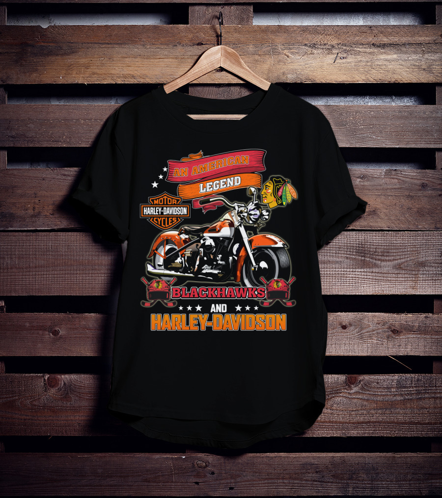 An American Legend Blackhawks And Harley Davidson T-Shirt