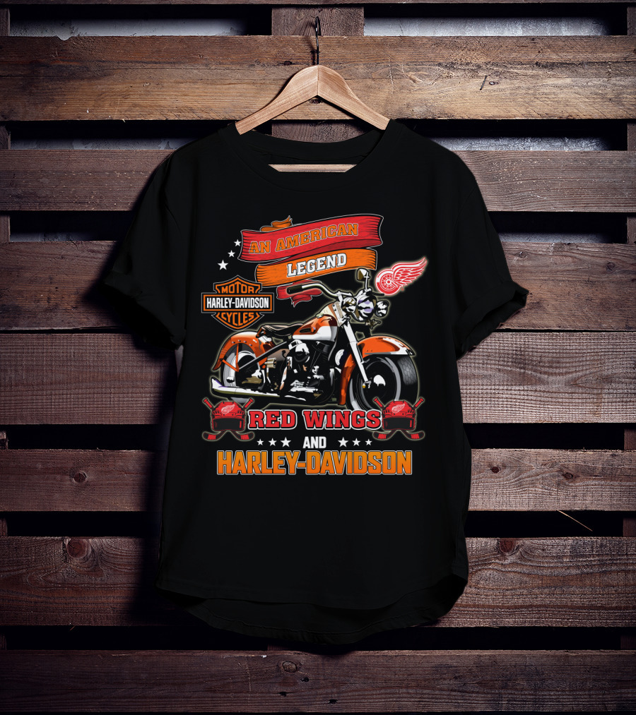 An American Legend Detroit Red Wings And Harley Davidson T-Shirt