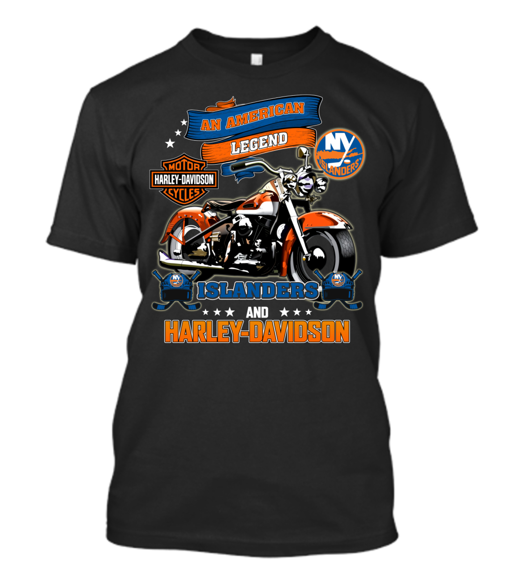 An American Legend New York Islanders Harley Davidson Motor Cycles T-Shirt