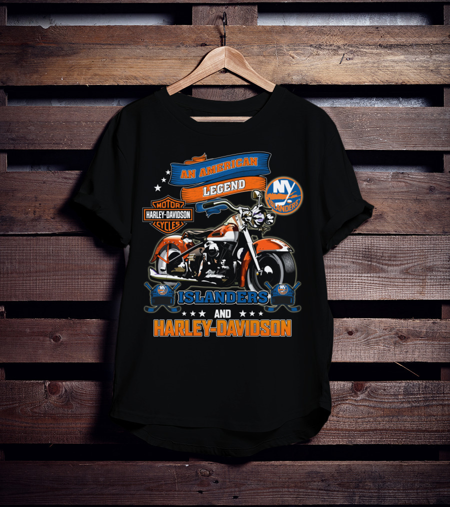 An American Legend New York Islanders Harley Davidson Motor Cycles T-Shirt