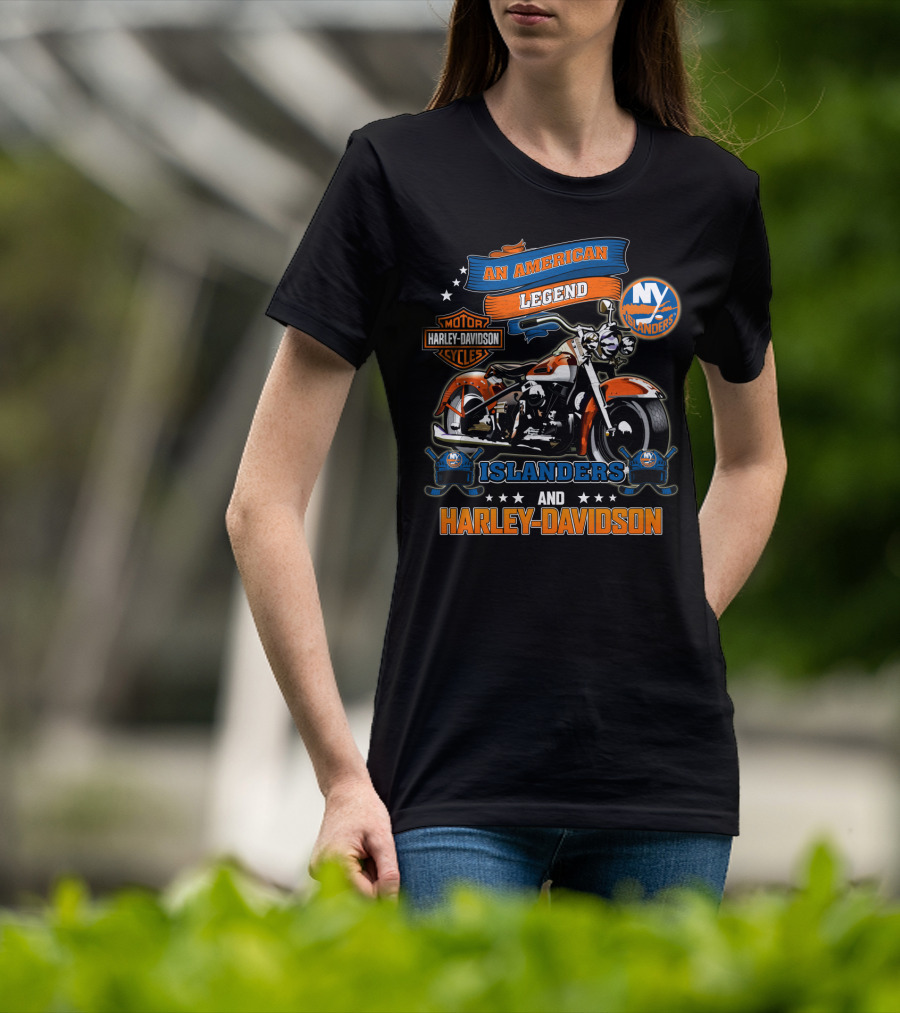 An American Legend New York Islanders Harley Davidson Motor Cycles T-Shirt