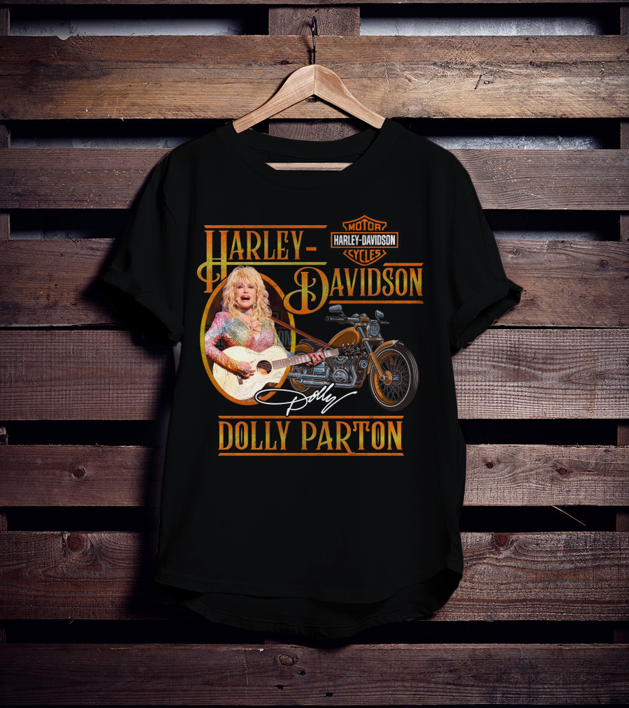 Harley Davidson Dolly Parton Motorcycle Logo And Signature T-Shirt