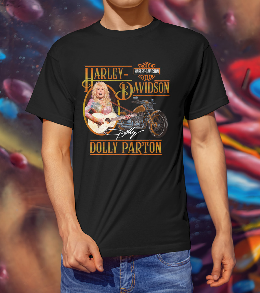 Harley Davidson Dolly Parton Motorcycle Logo And Signature T-Shirt
