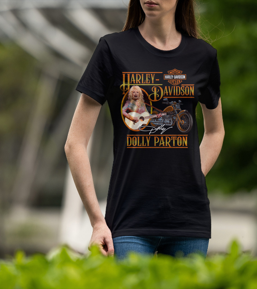 Harley Davidson Dolly Parton Motorcycle Logo And Signature T-Shirt