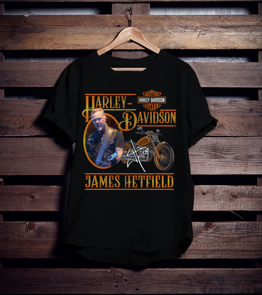 Harley Davidson James Hetfield Motorcycle And Signature T-Shirt