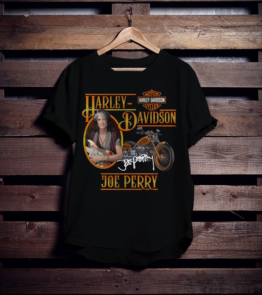 Harley Davidson Motorcycles Joe Perry Signature With Guitar And Motorcycle T-Shirt