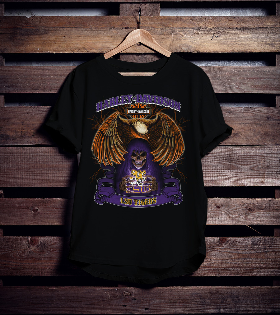 Harley Davidson Lsu Tigers Motorcycles Skull Eagle T-Shirt