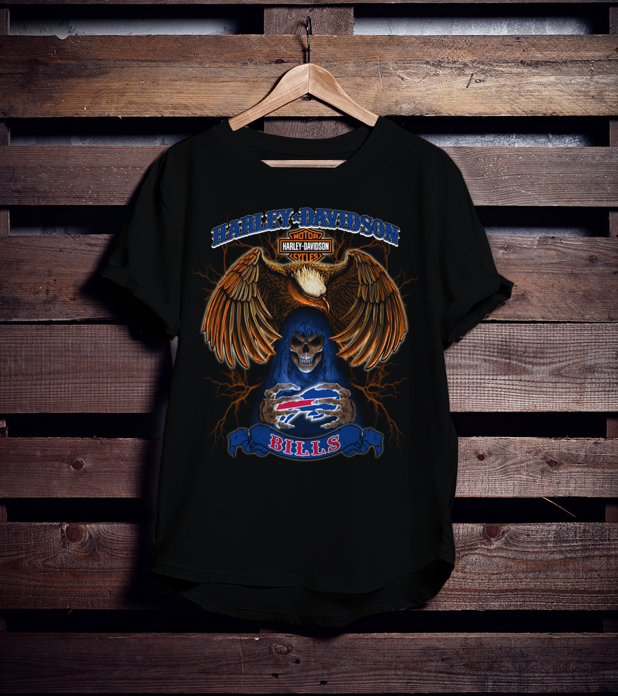 Harley Davidson Motorcycles Eagle Skull Bills Nfl T-Shirt