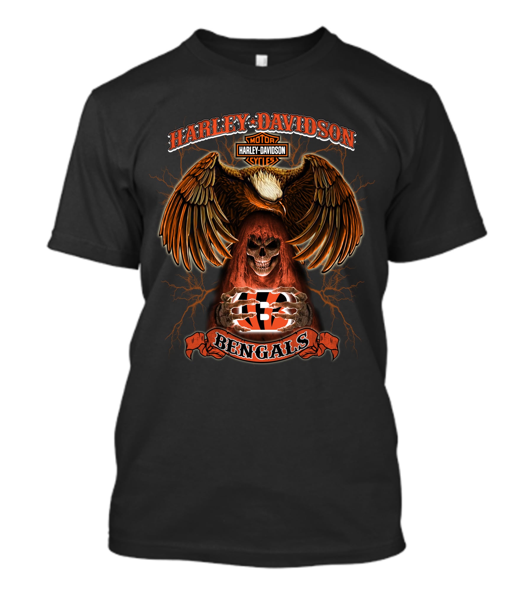 Harley Davidson Motor Cycles Cincinnati Bengals Eagle Skull T-Shirt