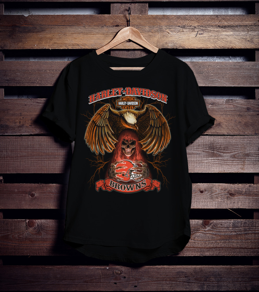 Harley Davidson Browns Nfl Cleveland Haunting Skull Eagle T-Shirt