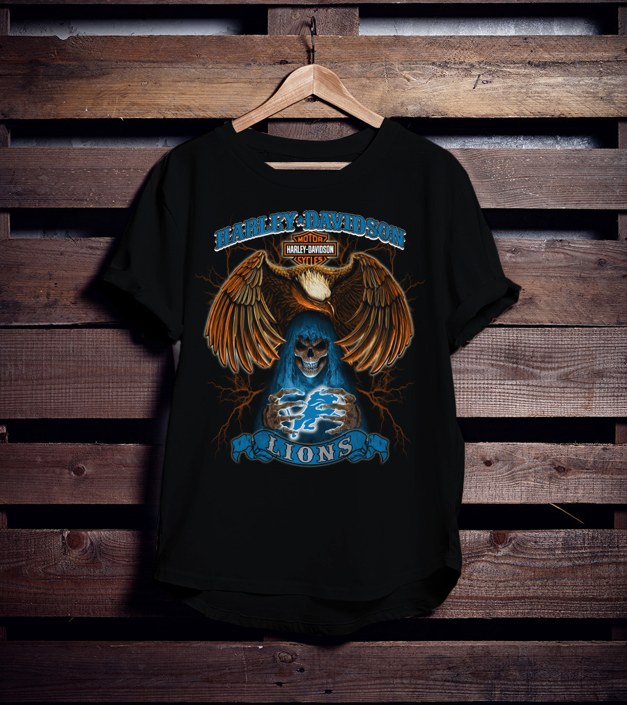 Harley Davidson Lions Eagle Skull Motorcycles Lightning T-Shirt