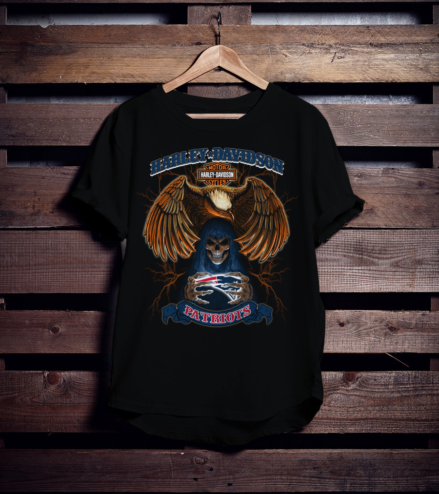 Harley Davidson Motorcycles Patriots Eagle Skull T-Shirt