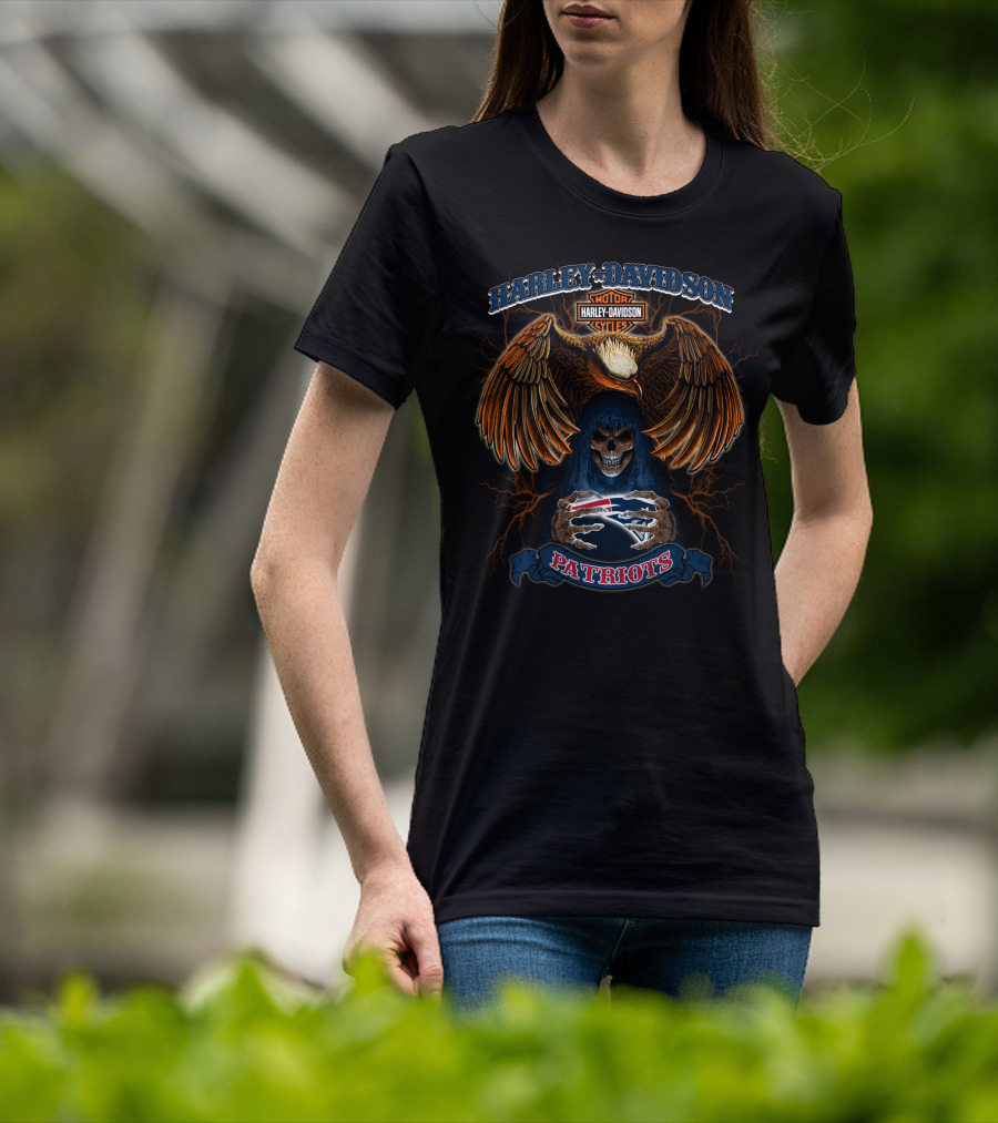Harley Davidson Motorcycles Patriots Eagle Skull T-Shirt