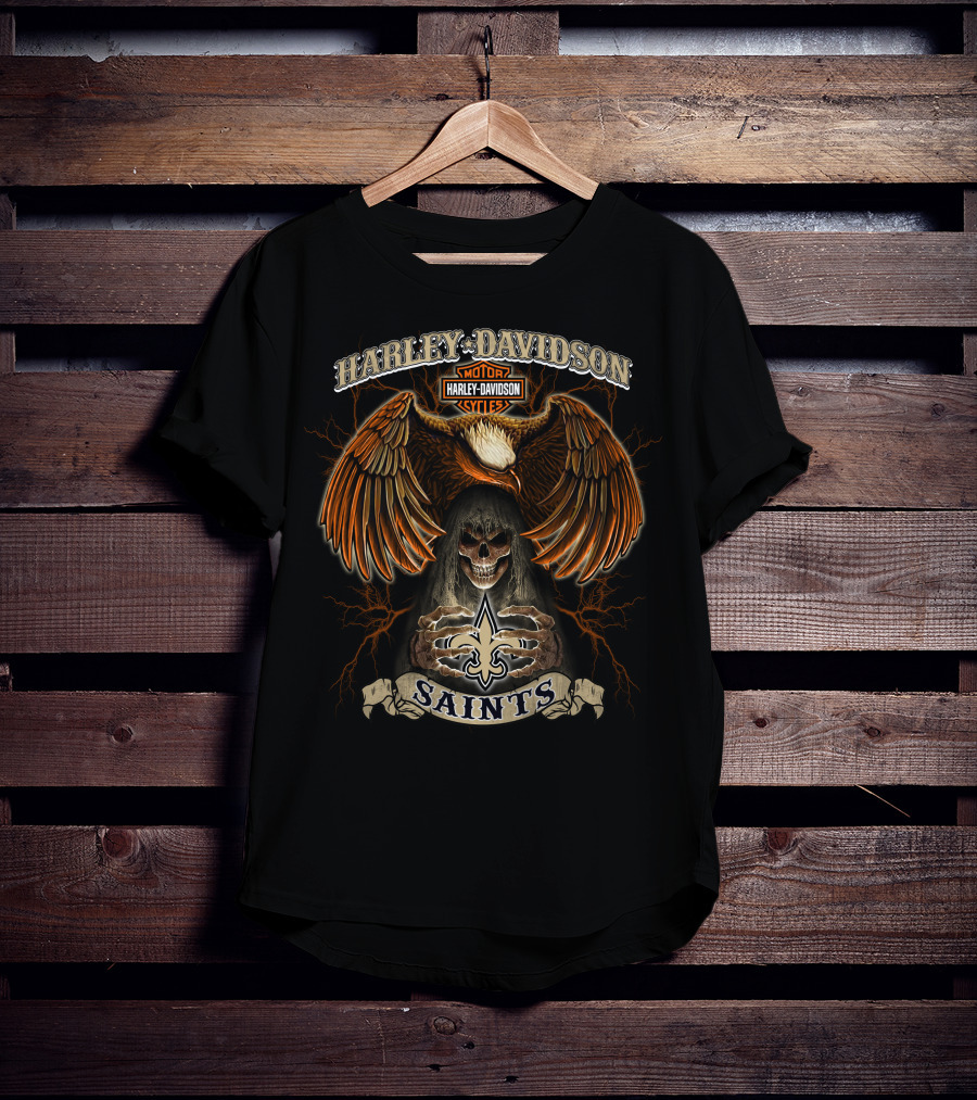 Harley Davidson Motorcycles Eagle Skull Saints Fleur-De-Lis T-Shirt